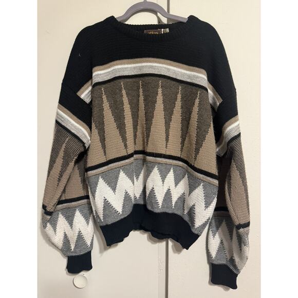 Atlas Other - Atlas Men's Vintage Made In USA Pullover Sweater Black Multicolor Pattern XL EUC